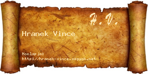 Hranek Vince névjegykártya